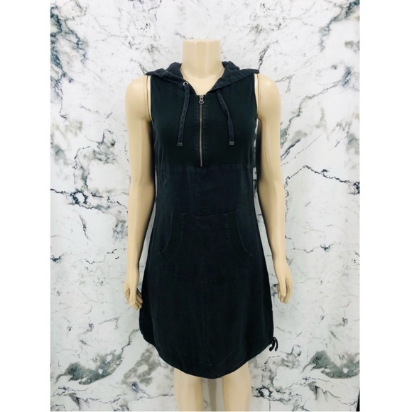 Ecru Brand Sleeveless Hoodie Half Zip Midi Dress Black - Picture 1 of 4